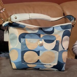 Coach Blue & Cream Circle Signature Shoulder Bag